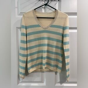 Lord & Taylor Striped Cashmere Sweater Sz S V Neck Beach Preppy Mature Designer